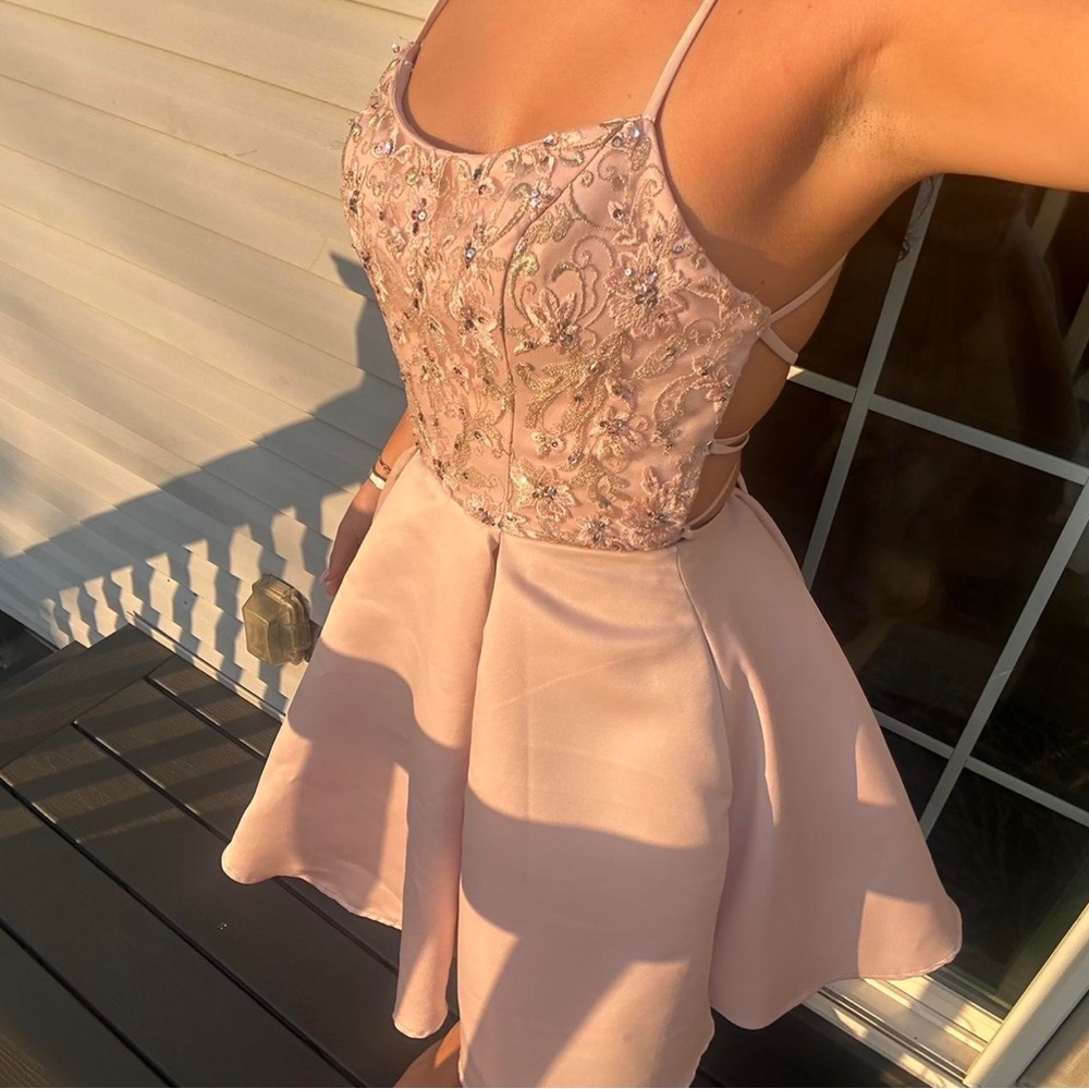 Pink Embellished Spaghetti Strap Dress